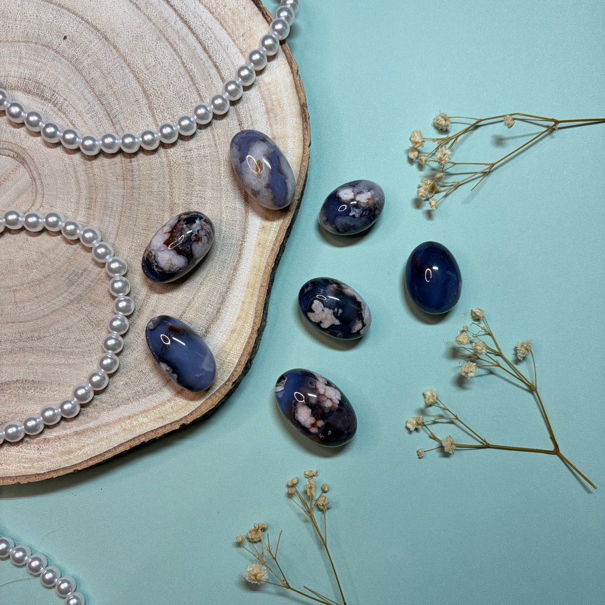 Blue Flower Agate Tumbles