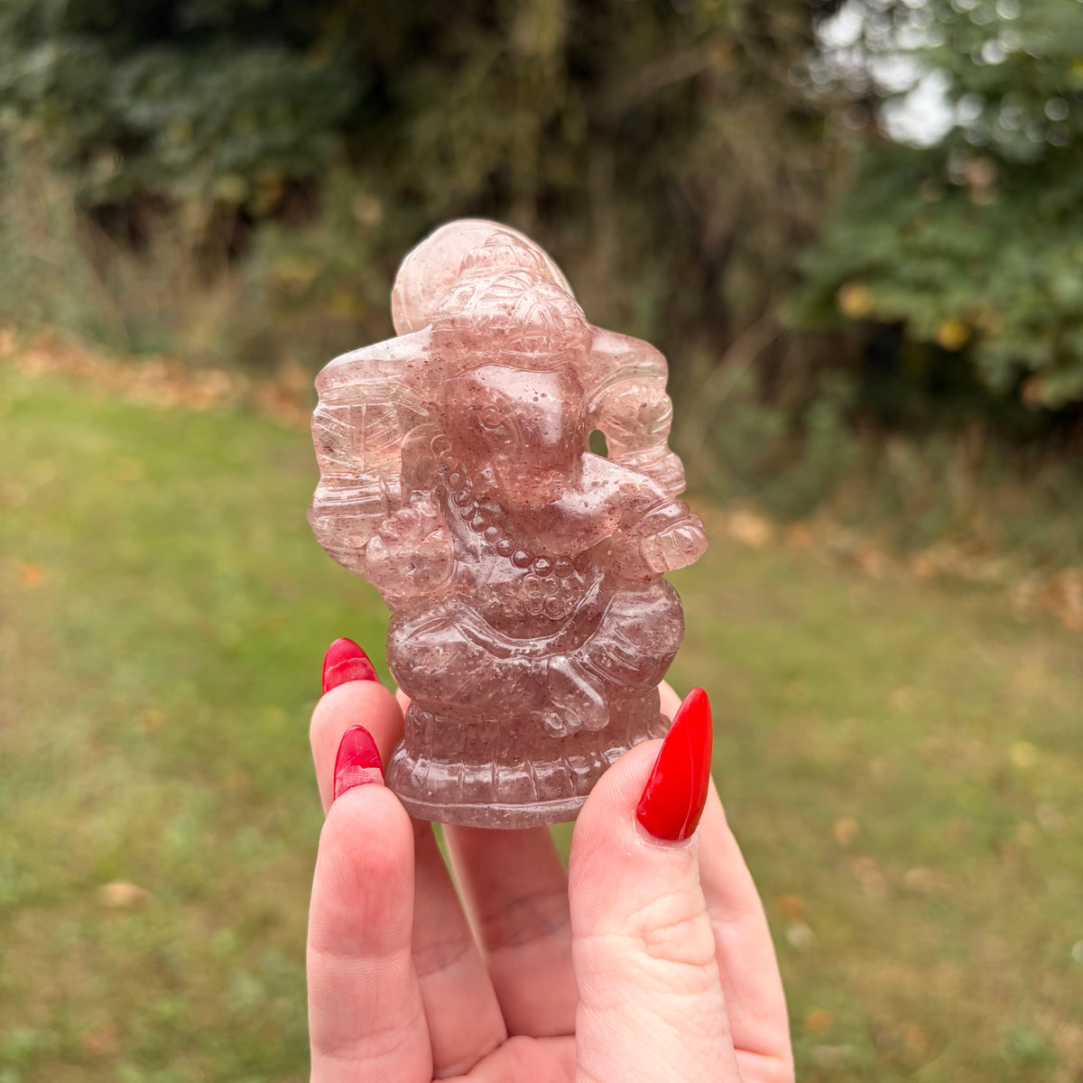 Strawberry Quartz Ganesh Carving – 7cm