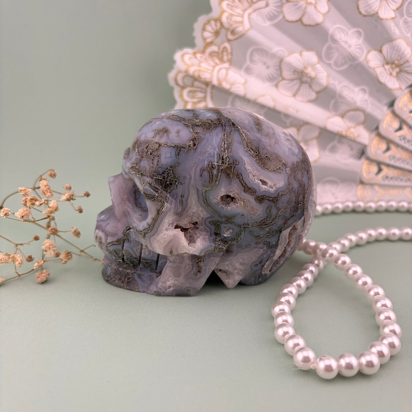 Moss Agate Skull