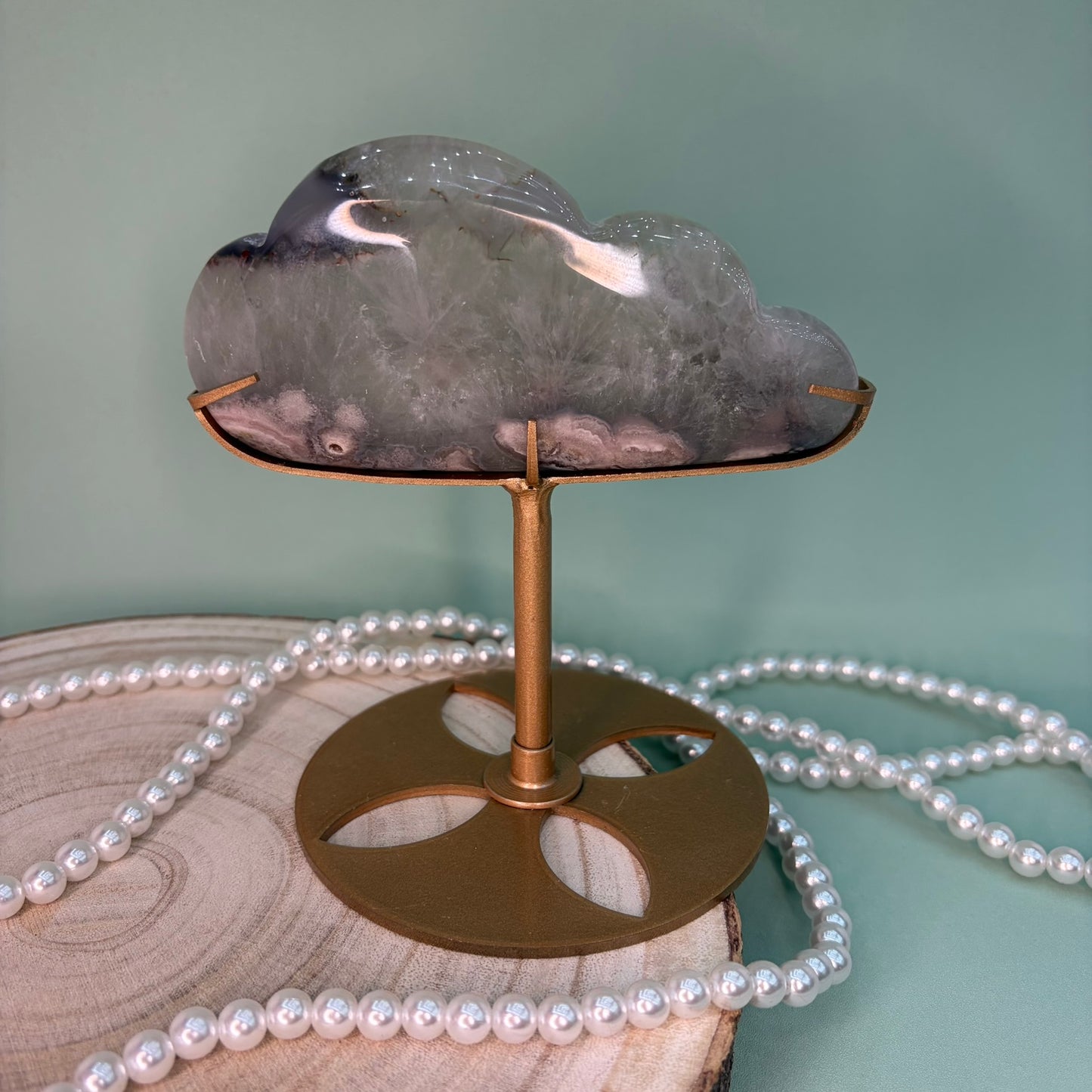 Green Quartz Flower Agate Cloud on Stand A