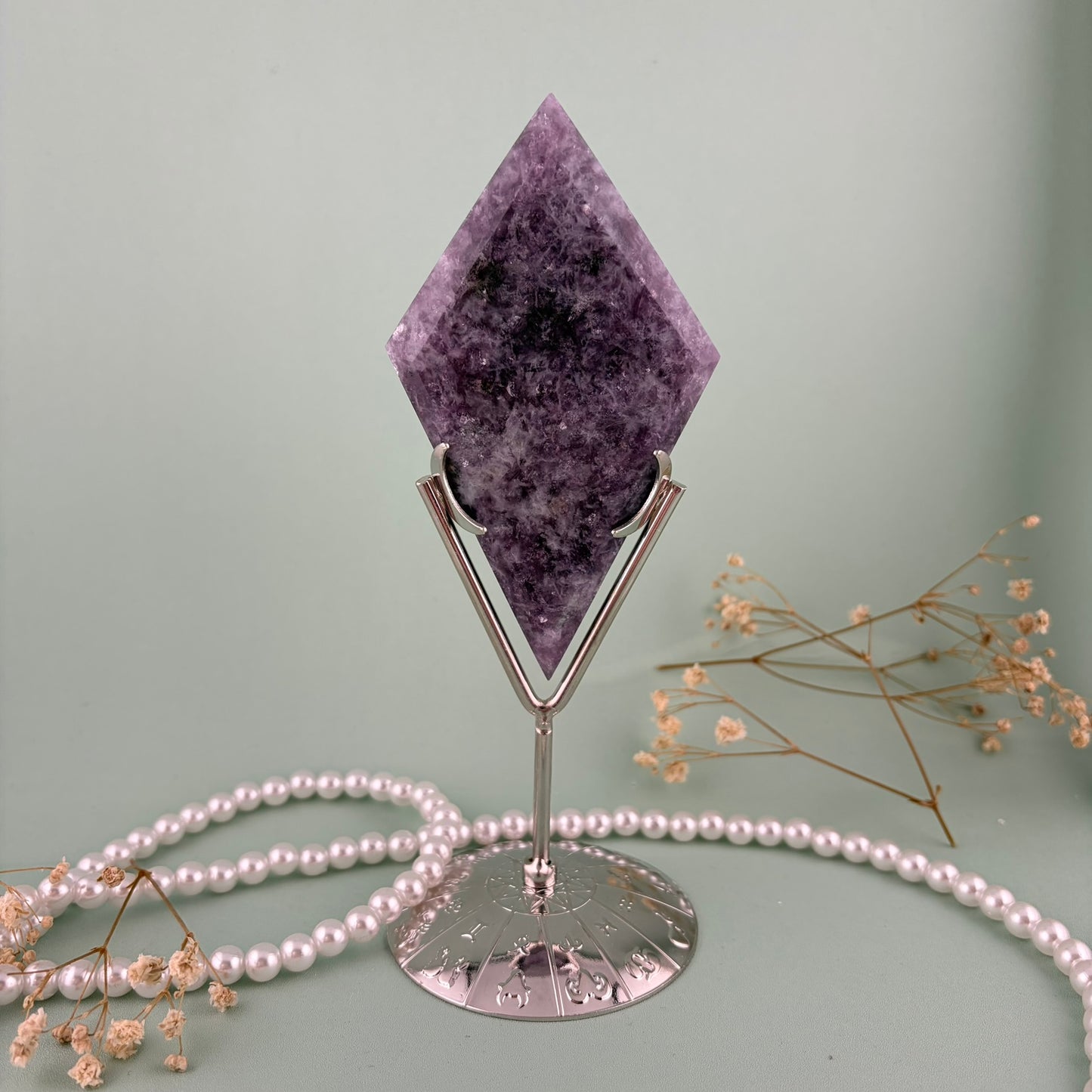 Purple Mica Diamond on Silver Stand B