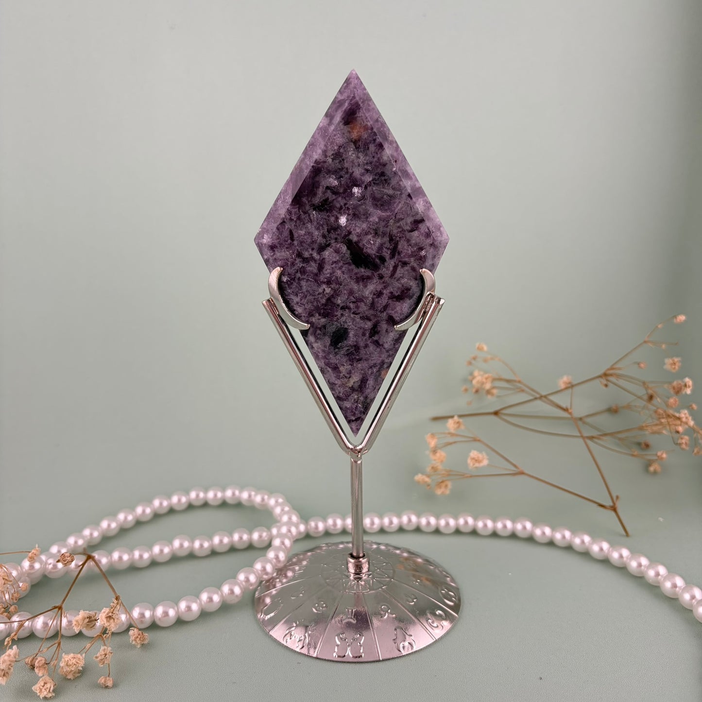 Purple Mica Diamond on Silver Stand C