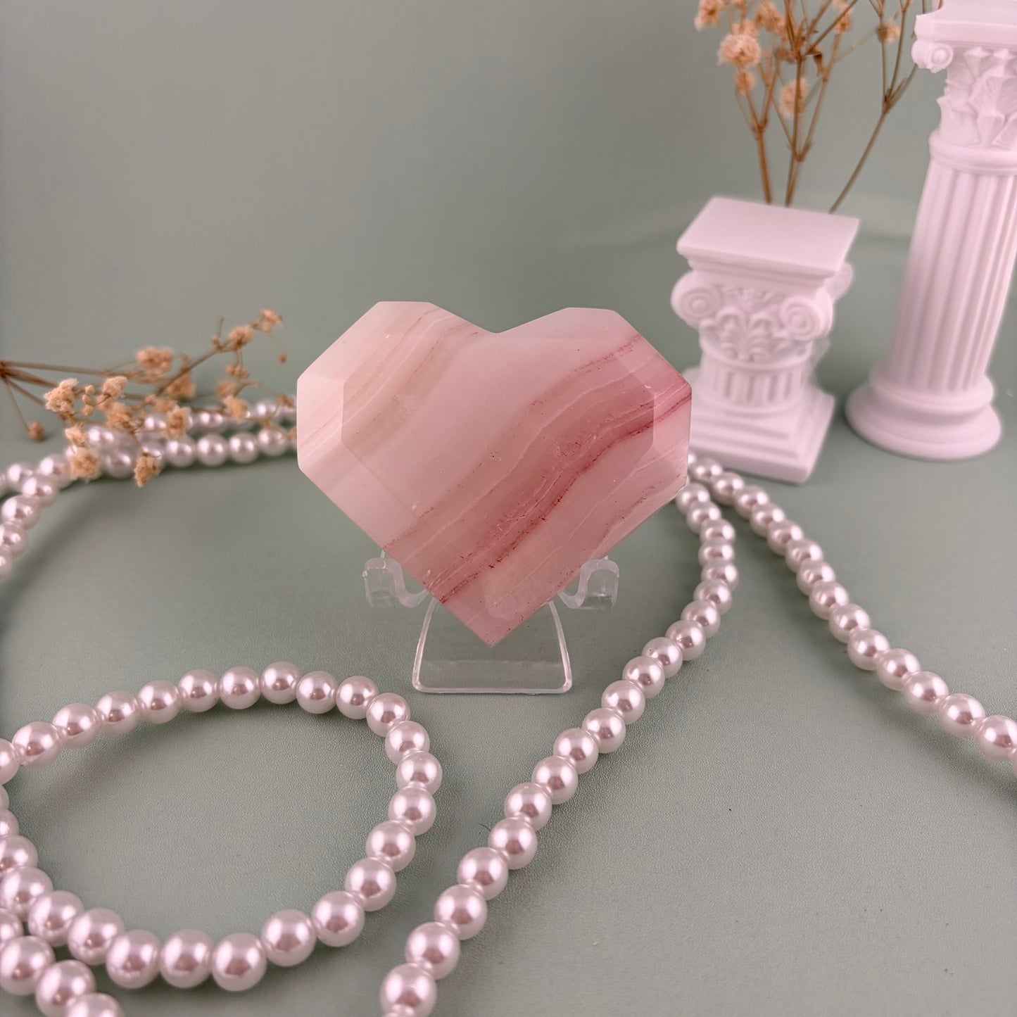 Pink Onyx Faceted Heart B