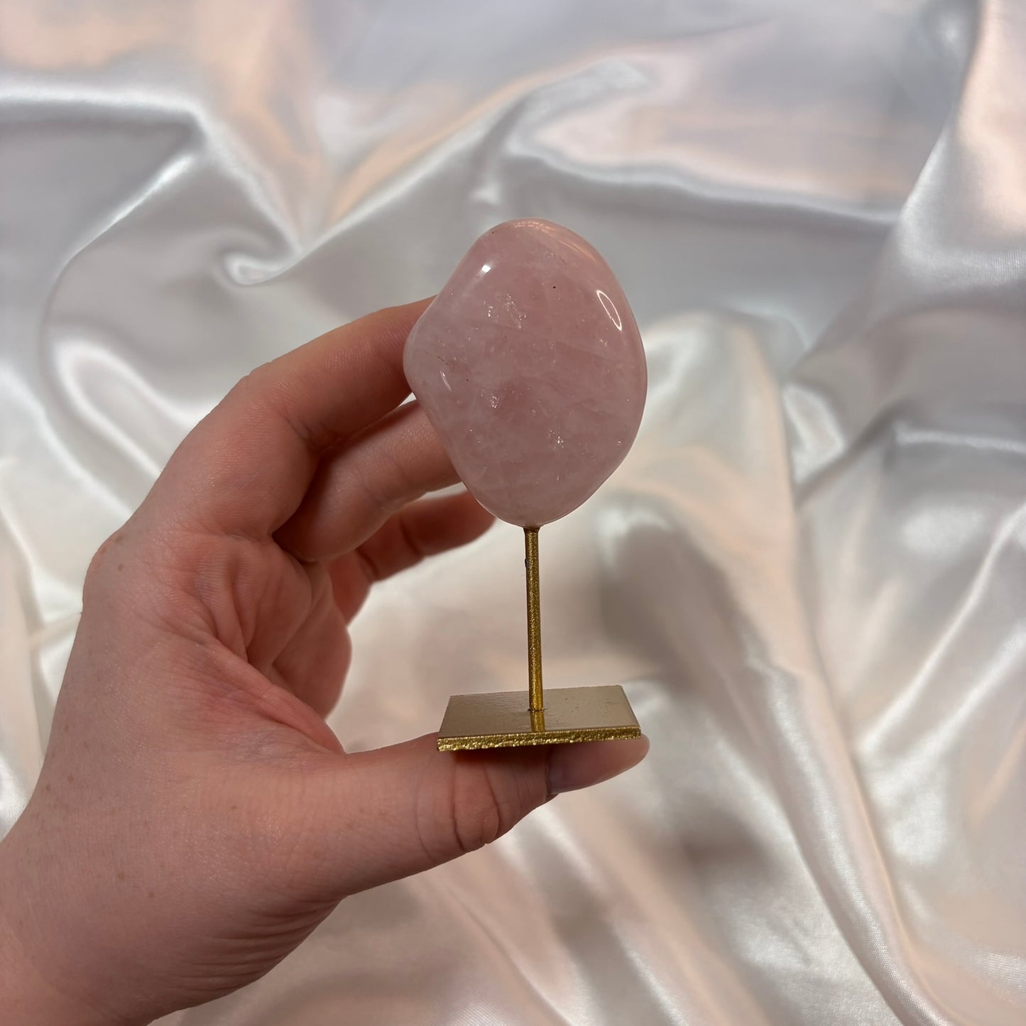 Rose Quartz Freeform on Gold Stand B