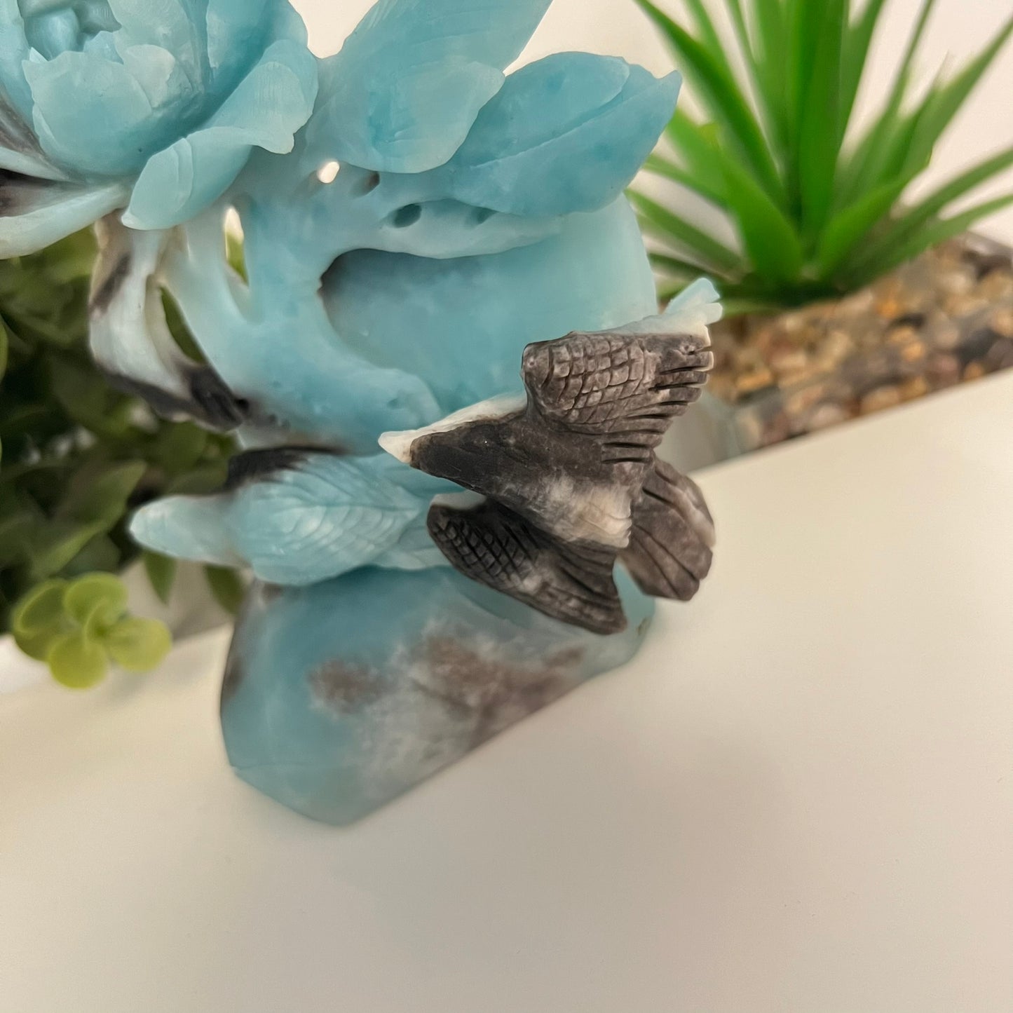 Caribbean Calcite Flower Carving | Large Size Crystal Sculpture | Premium Caribbean Calcite