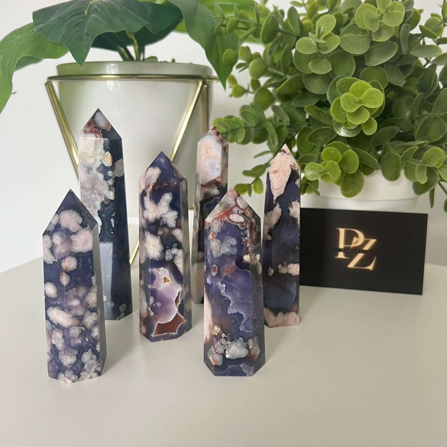 Blue Flower Agate Towers | PureZen Minerals | Crystal Towers | Spiritual Healing | Decorative Ornament