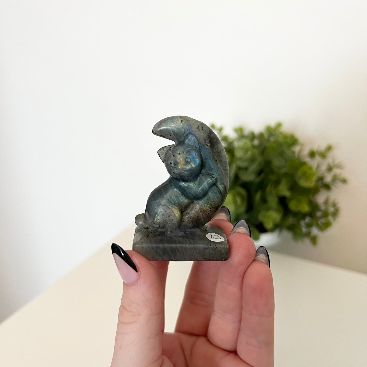 Labradorite Kitty Moon Carving