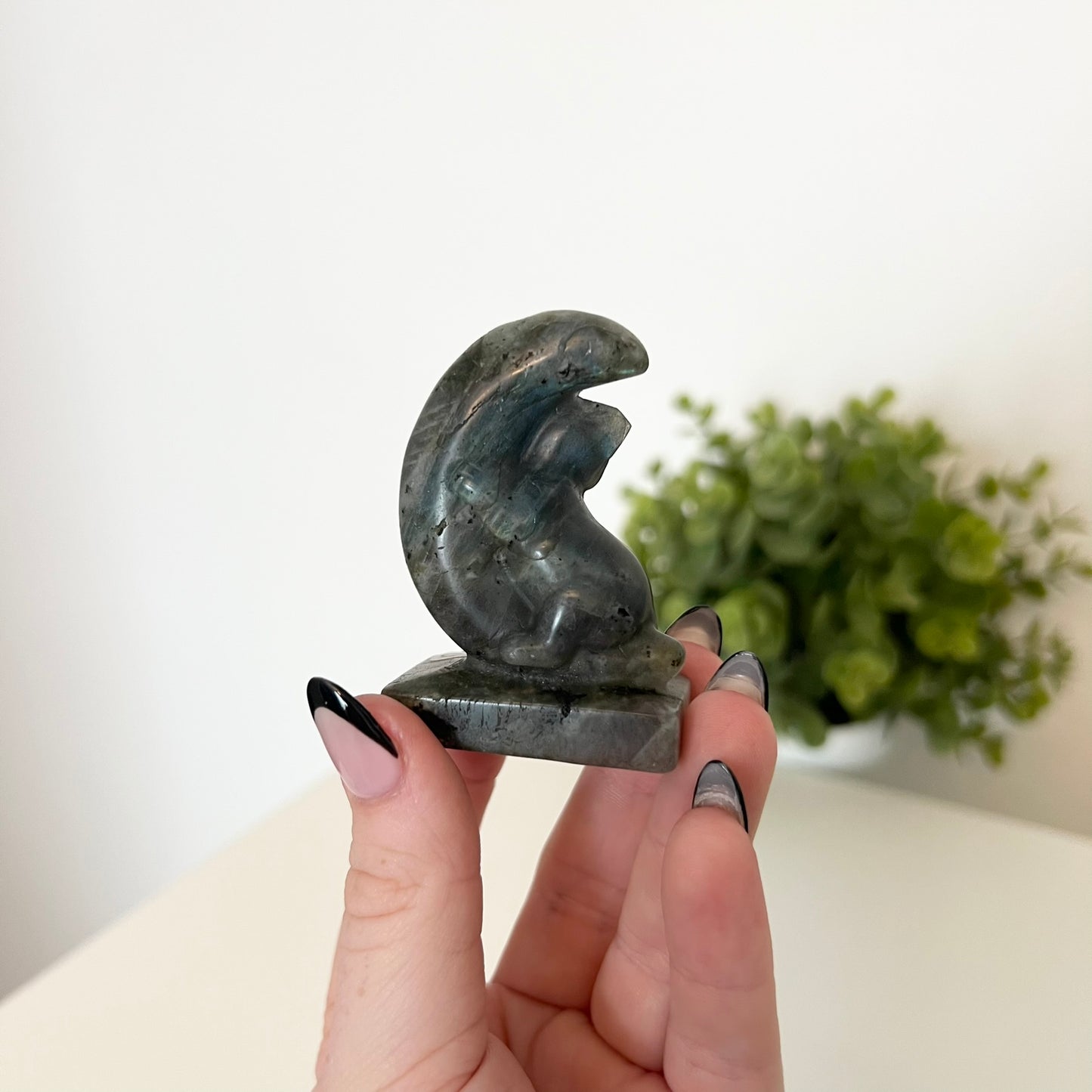 Labradorite Kitty Moon Carving