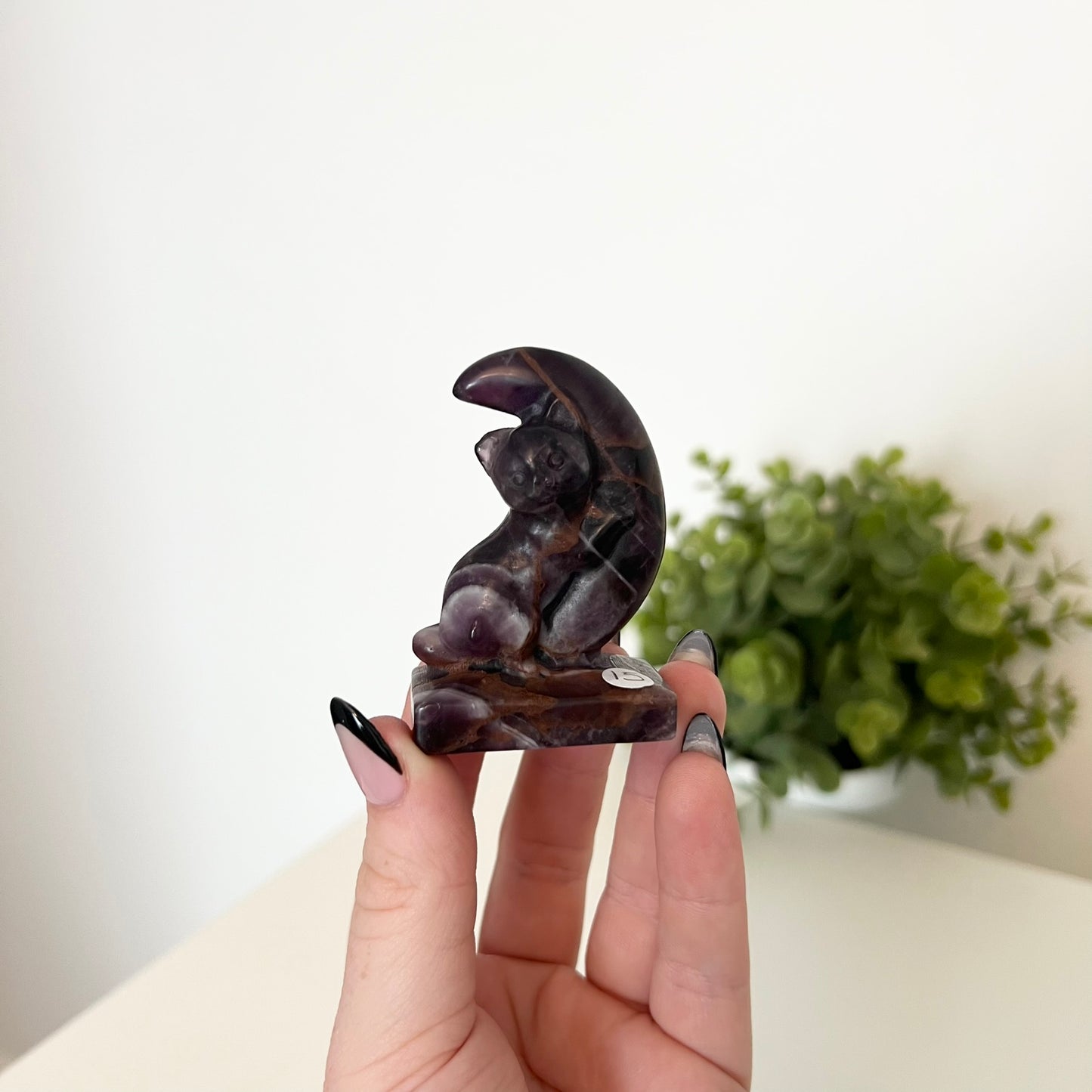 Amethyst Kitty Moon Carving
