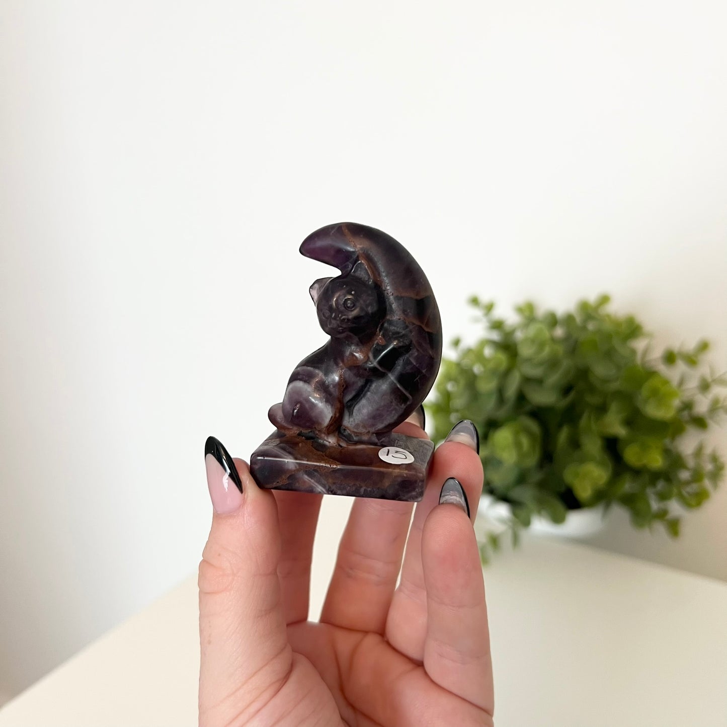 Amethyst Kitty Moon Carving