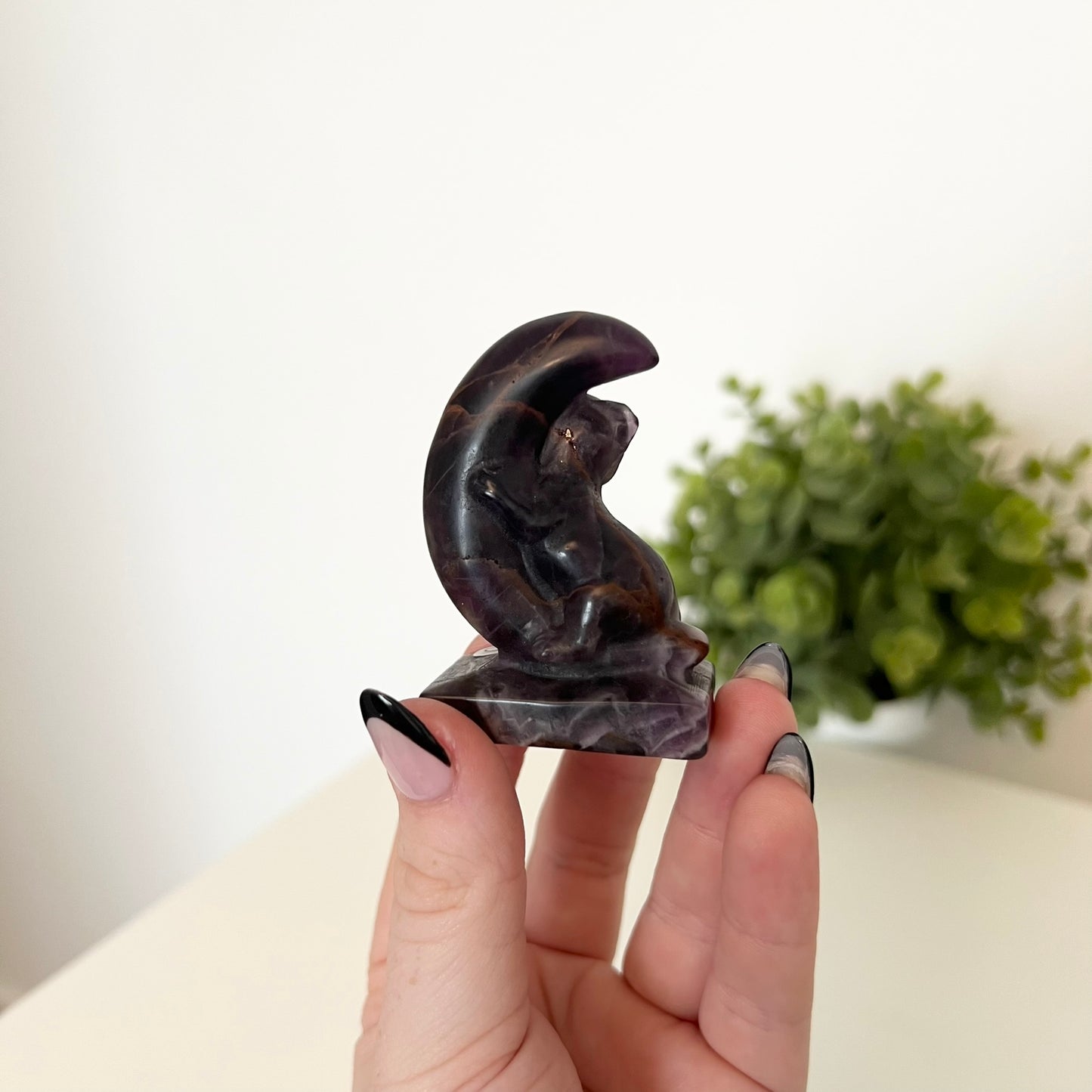 Amethyst Kitty Moon Carving