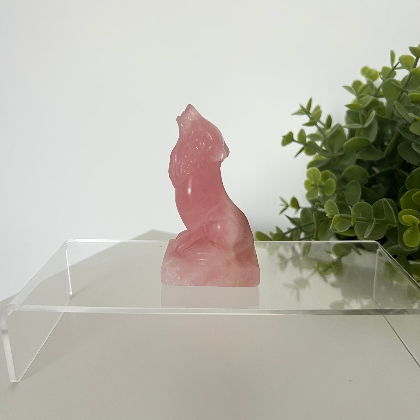 Rose Quartz Wolf Carving