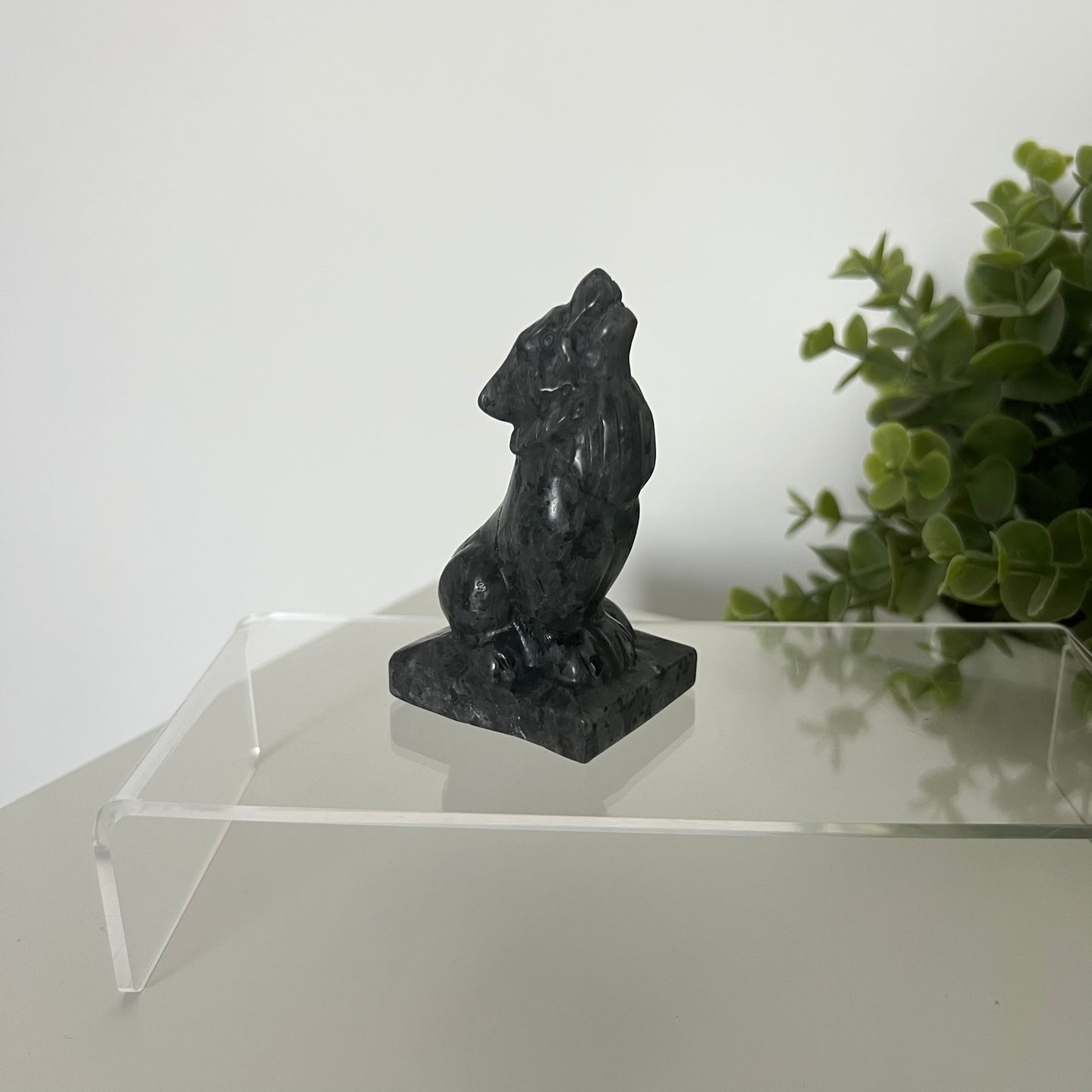 Larvikite Wolf Carving
