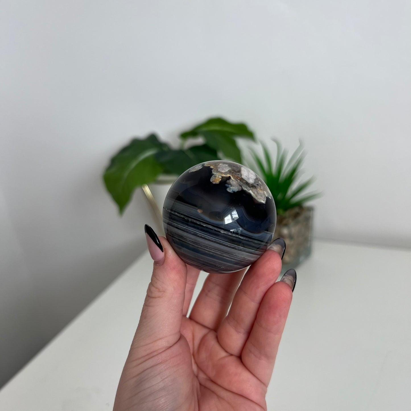 Black Flower Agate Sphere C
