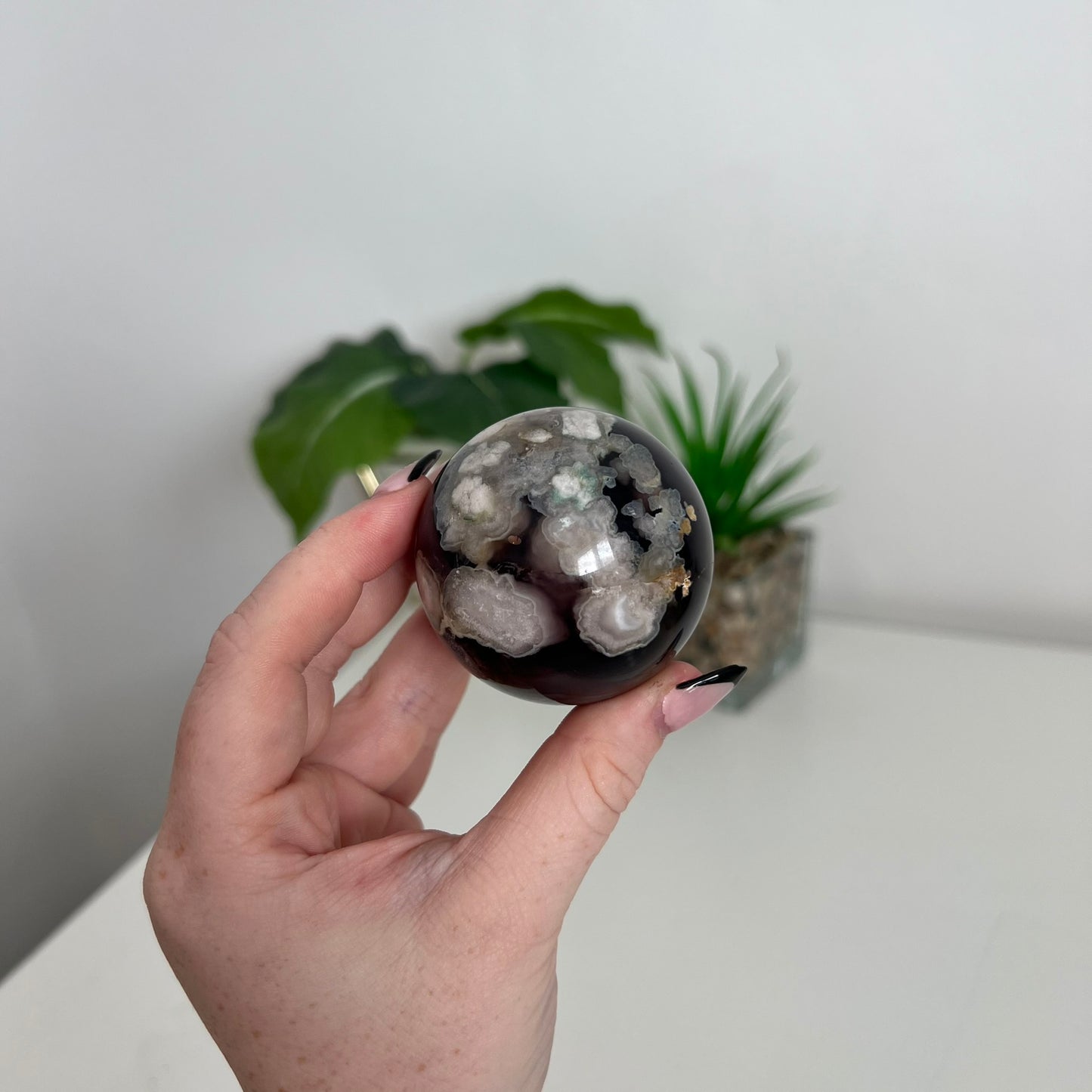 Black Flower Agate Sphere C