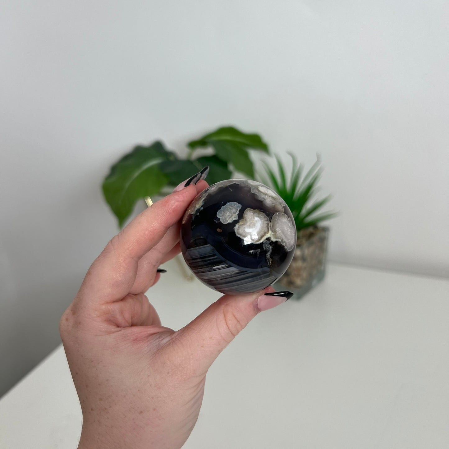 Black Flower Agate Sphere C