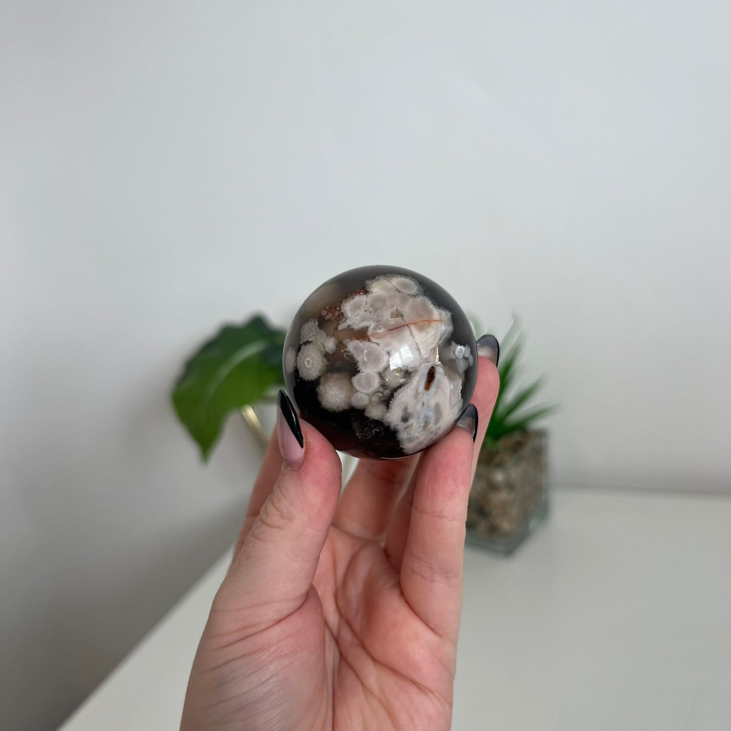 Black Flower Agate Sphere B