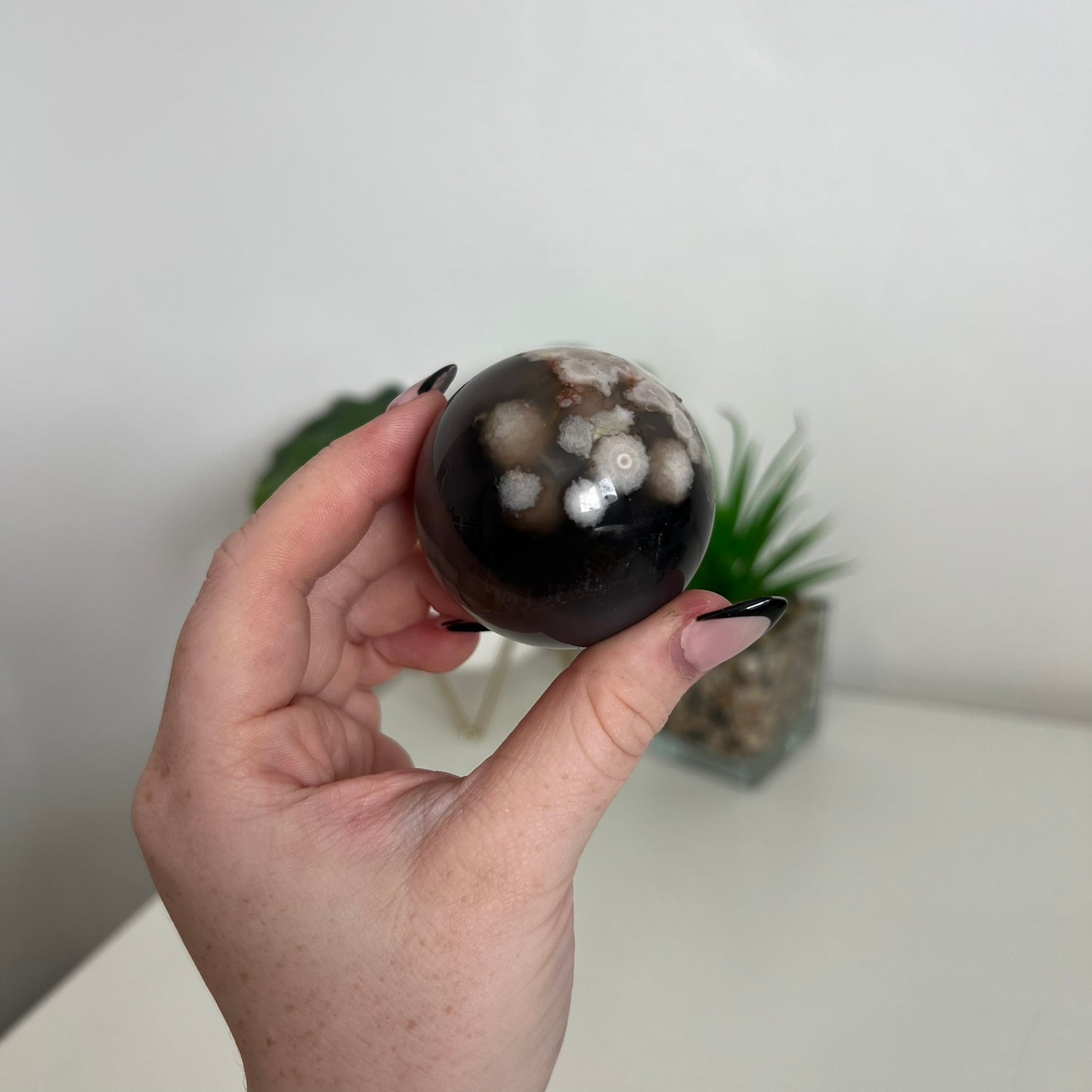 Black Flower Agate Sphere B