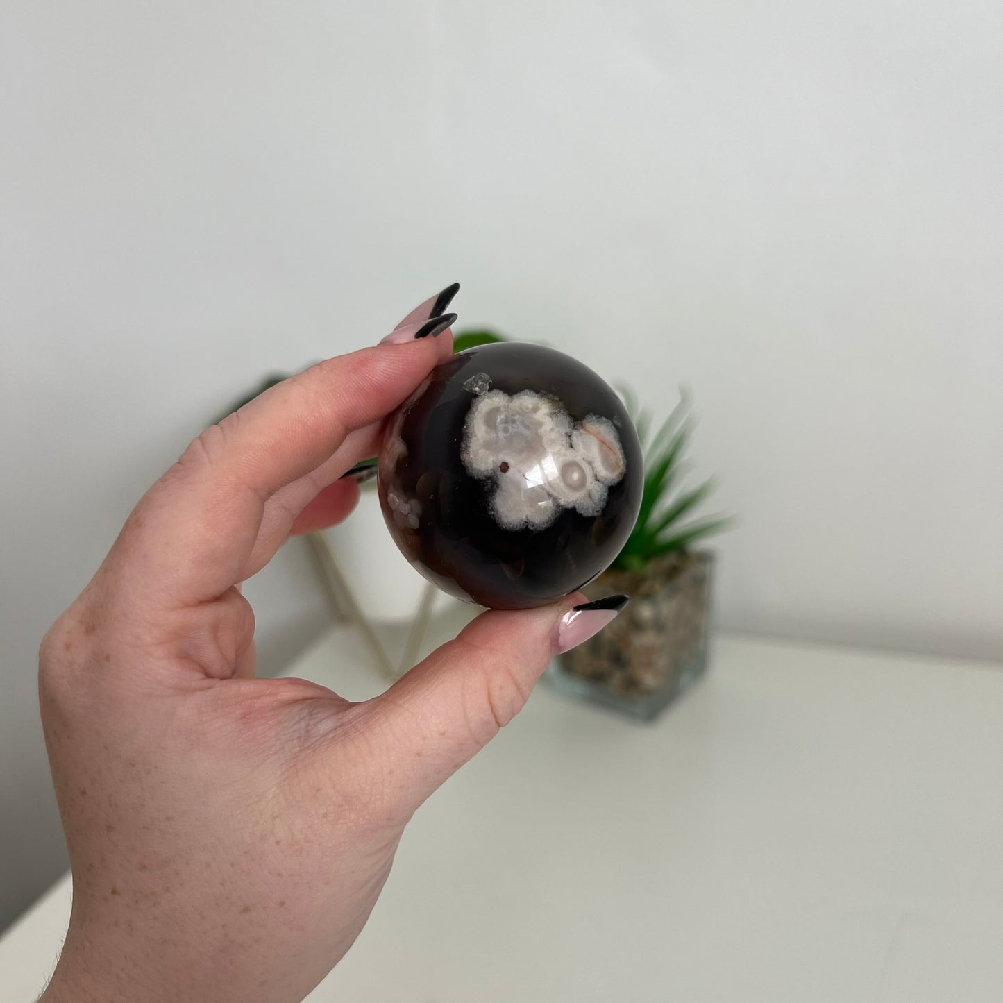 Black Flower Agate Sphere B