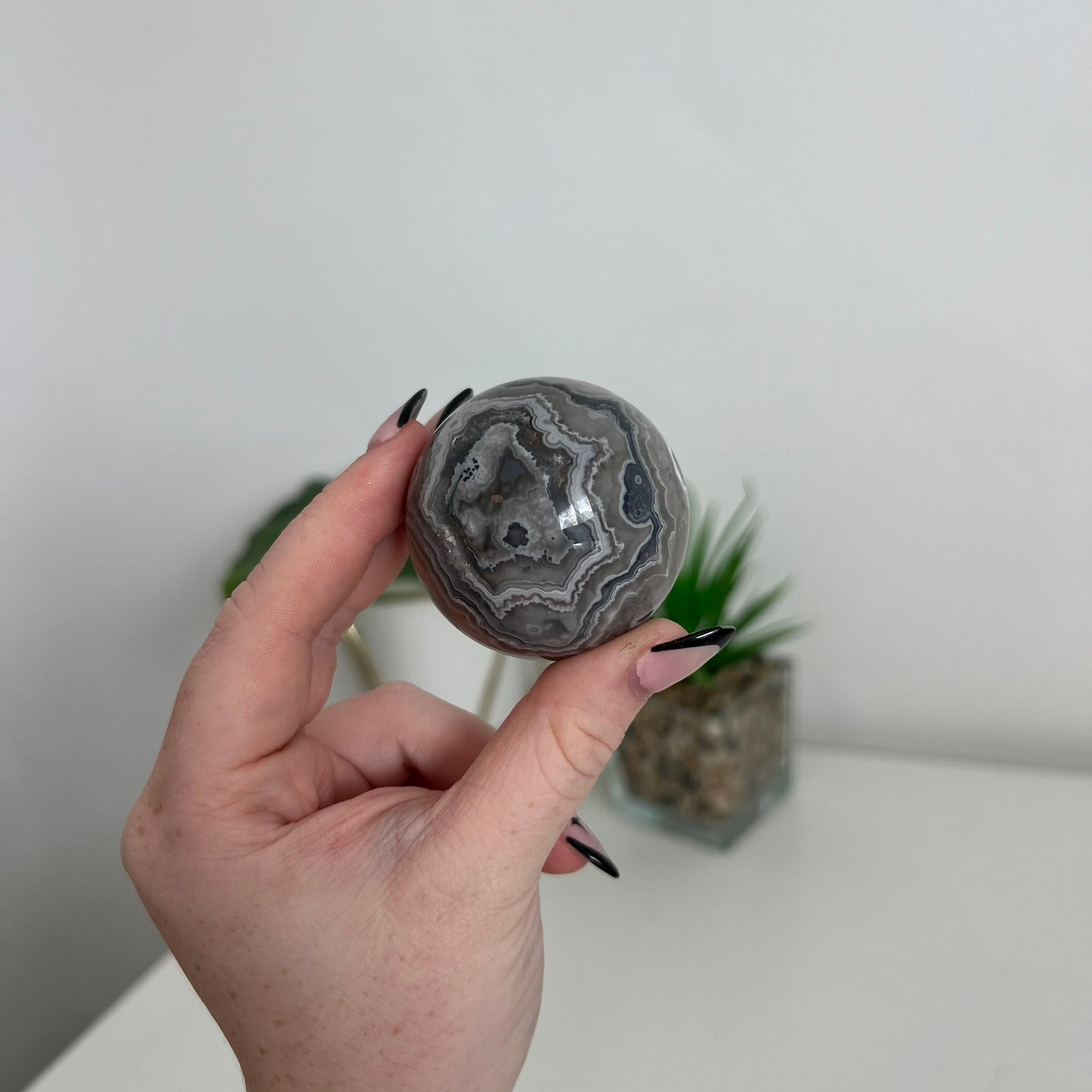 Black Flower Agate Sphere A