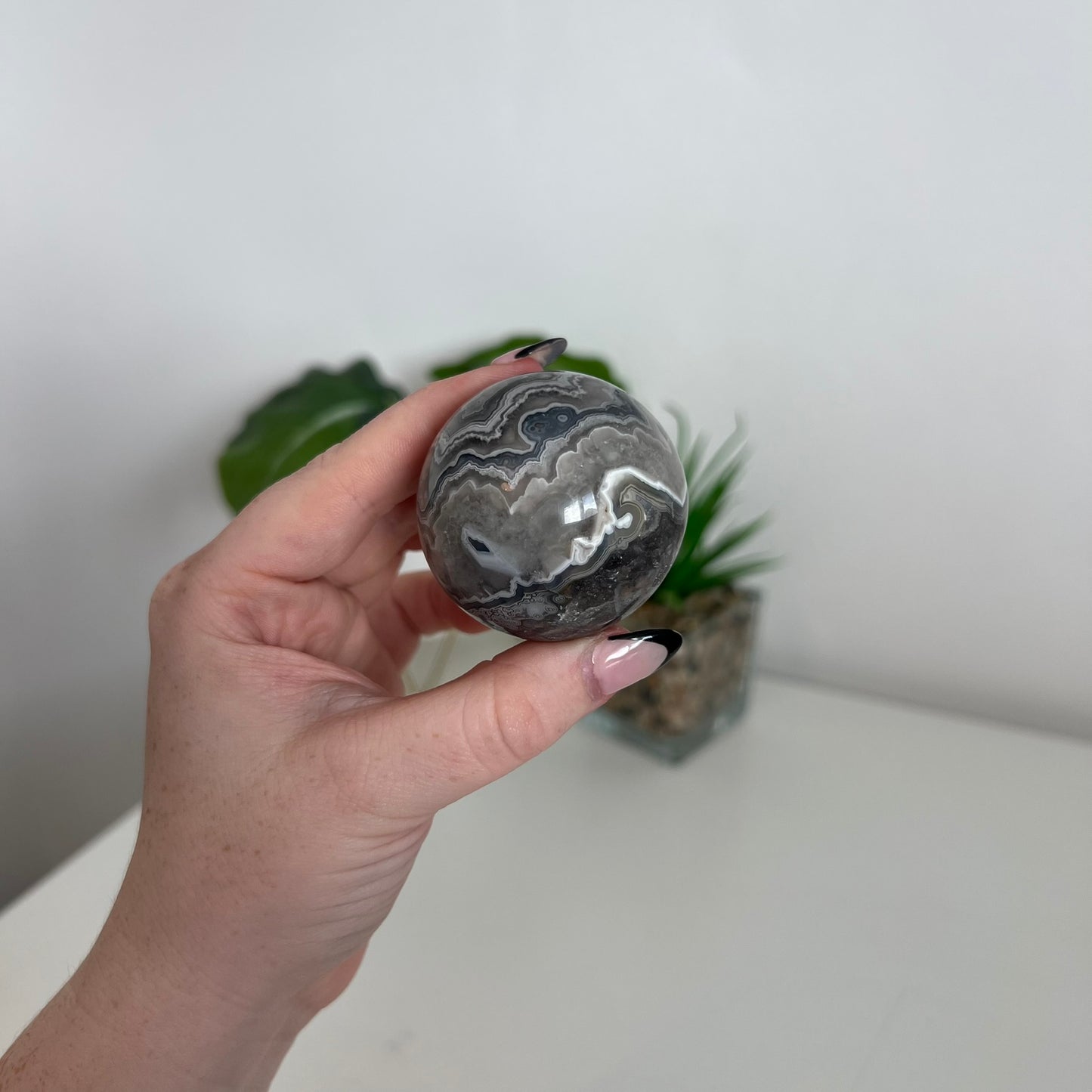 Black Flower Agate Sphere A