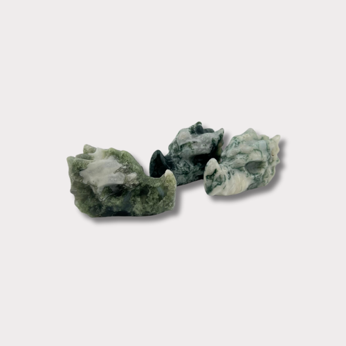 Moss Agate Dragon Heads