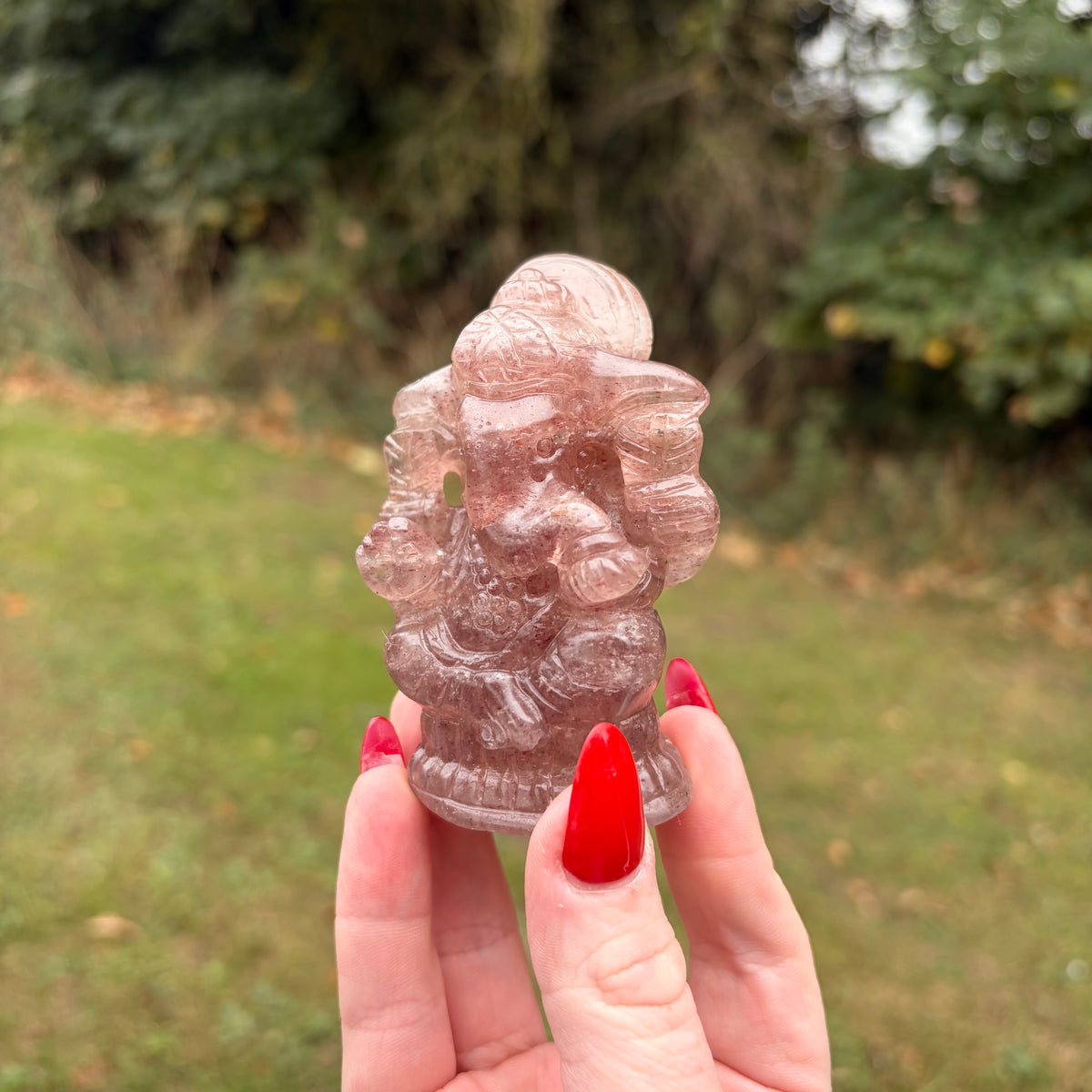 Strawberry Quartz Ganesh Carving – 7cm