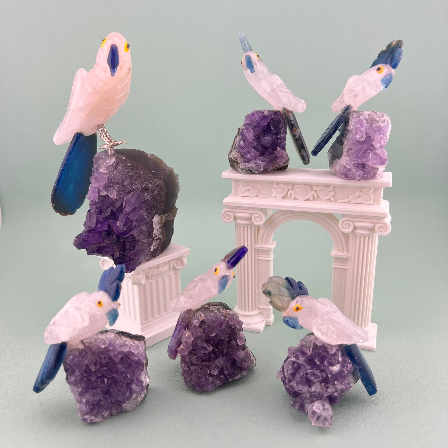 Amethyst Specimens with Parrots