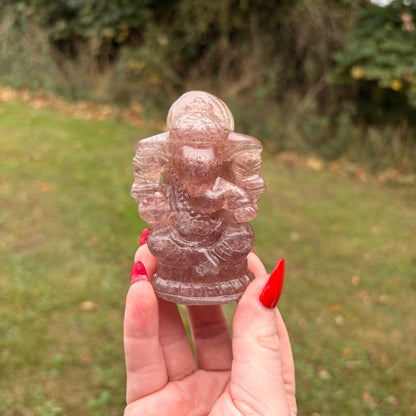 Strawberry Quartz Ganesh Carving – 7cm