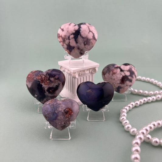 Blue Flower Agate Hearts