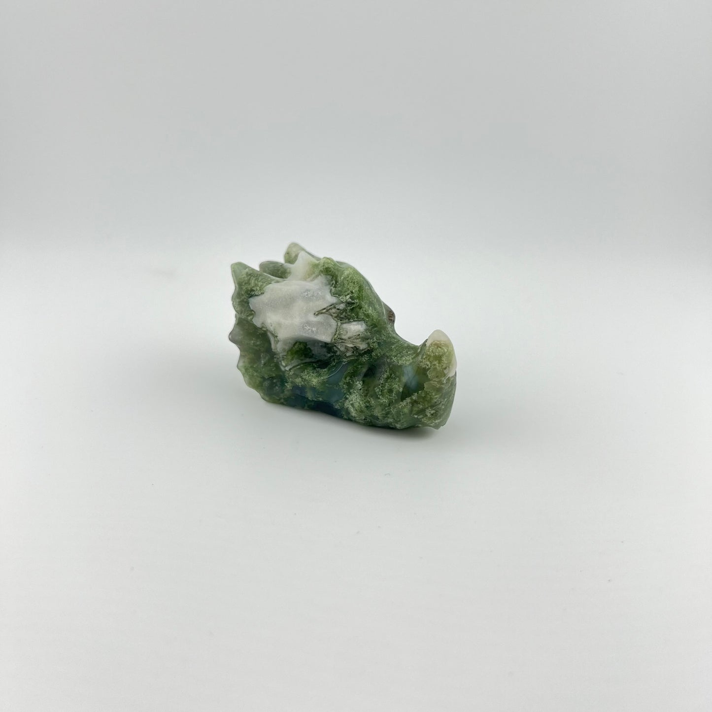 Moss Agate Dragon Heads