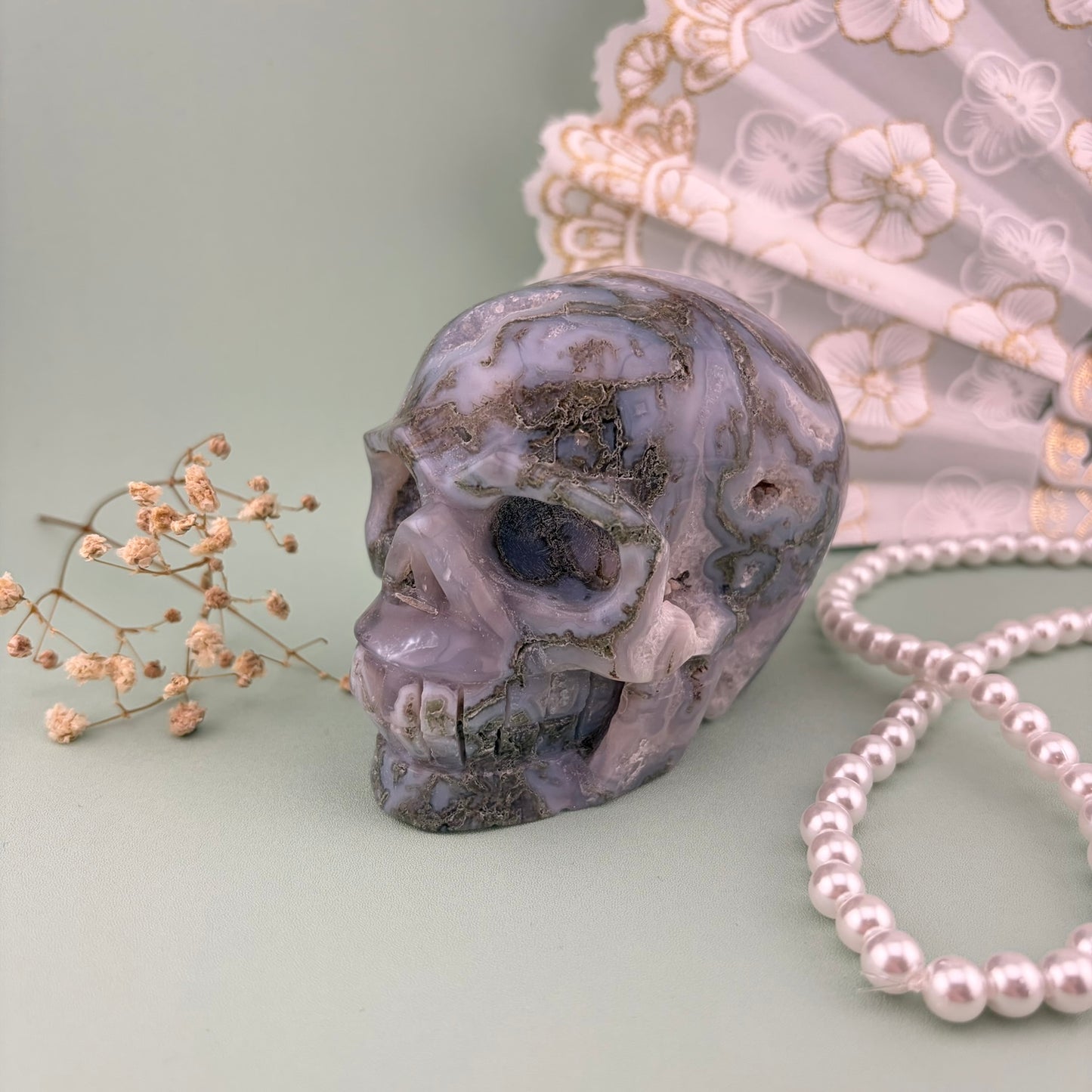 Moss Agate Skull