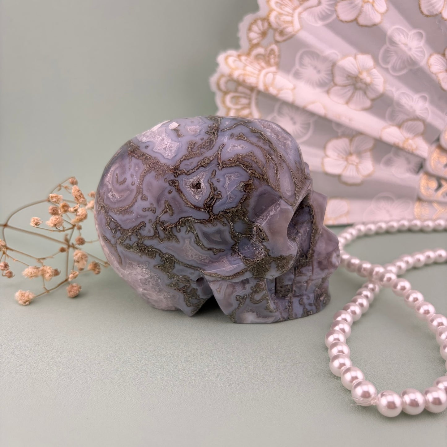 Moss Agate Skull