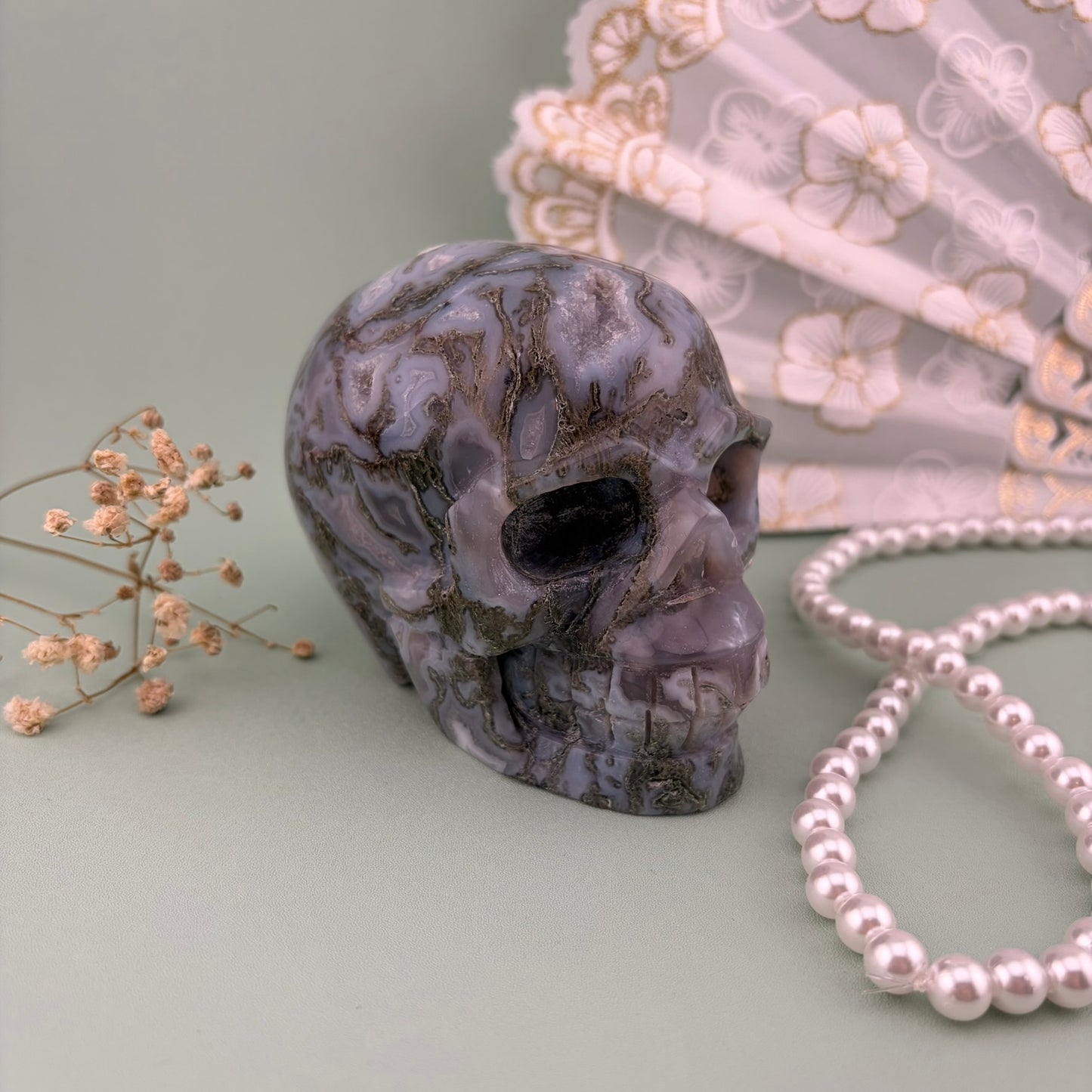 Moss Agate Skull