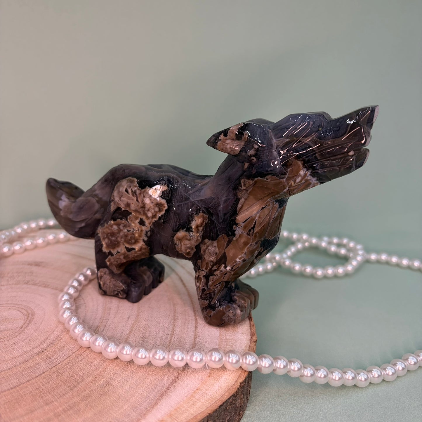 Volcano Agate Standing Wolf