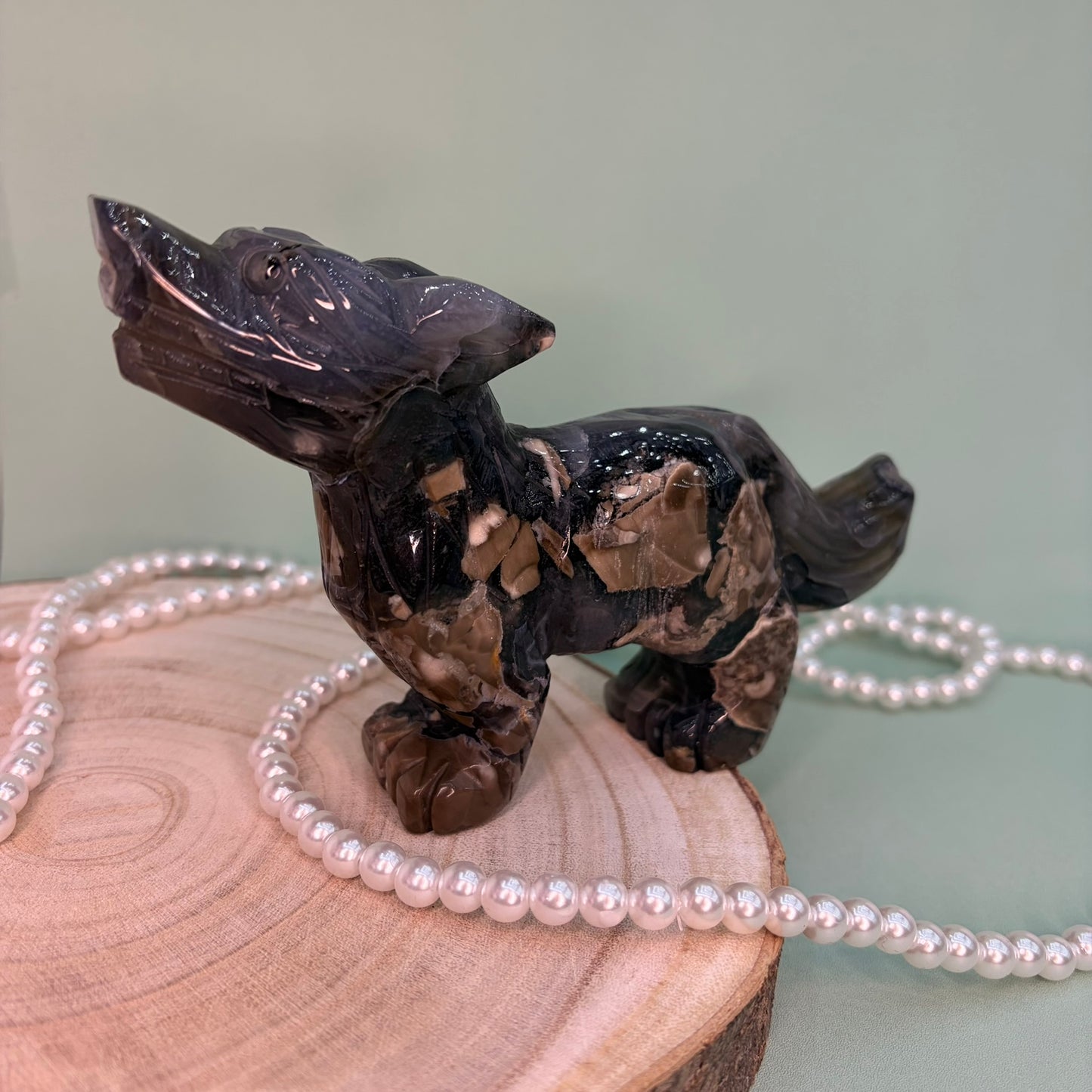 Volcano Agate Standing Wolf
