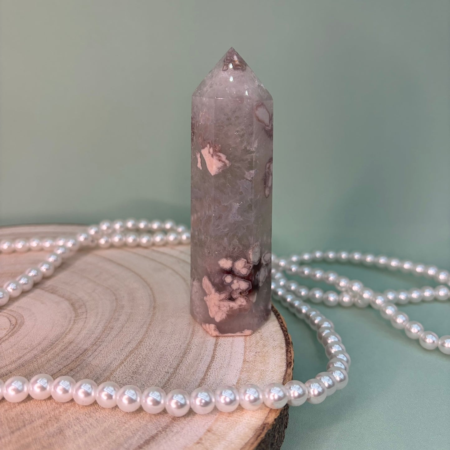 Green Quartz Flower Agate Tower A