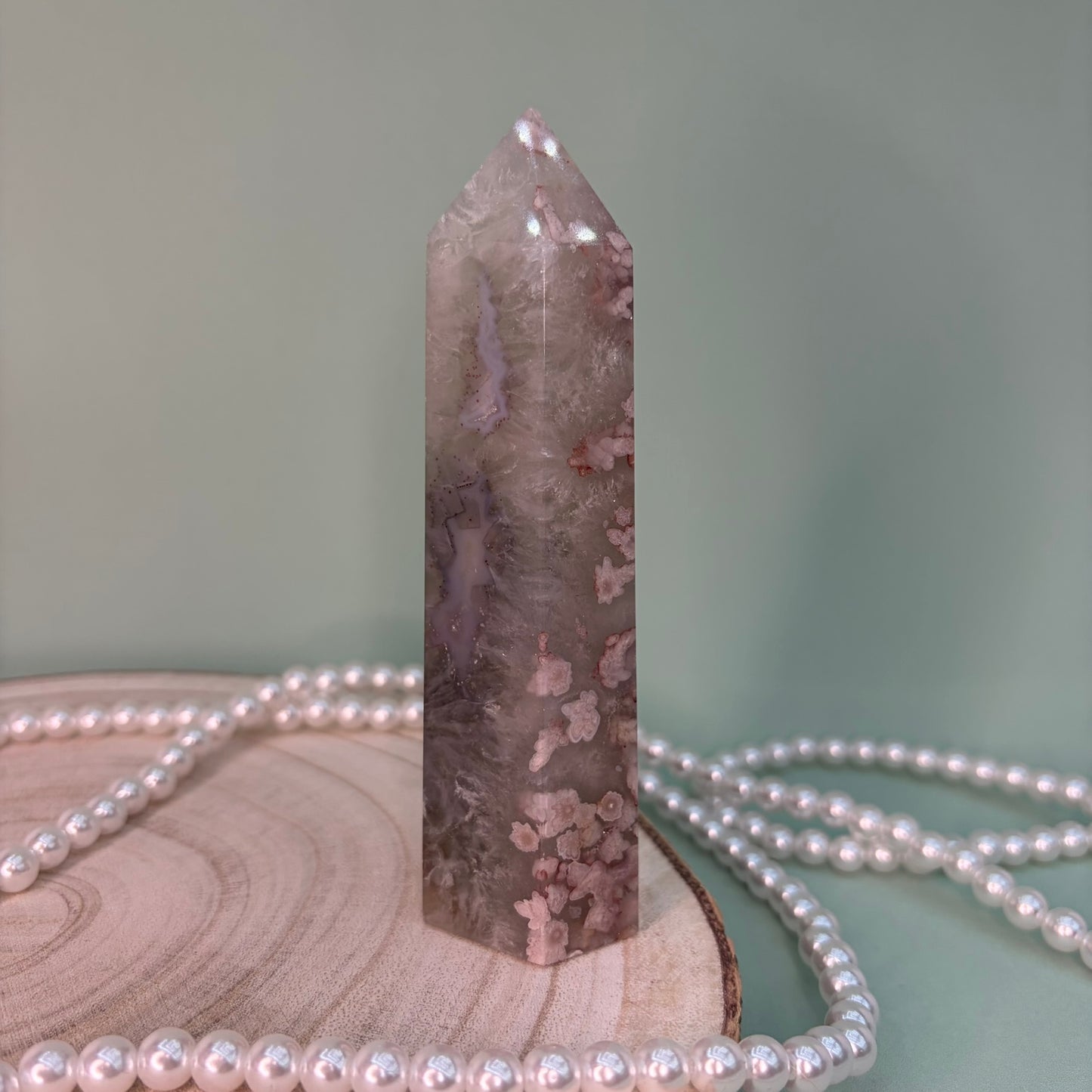 Green Quartz Flower Agate Tower C