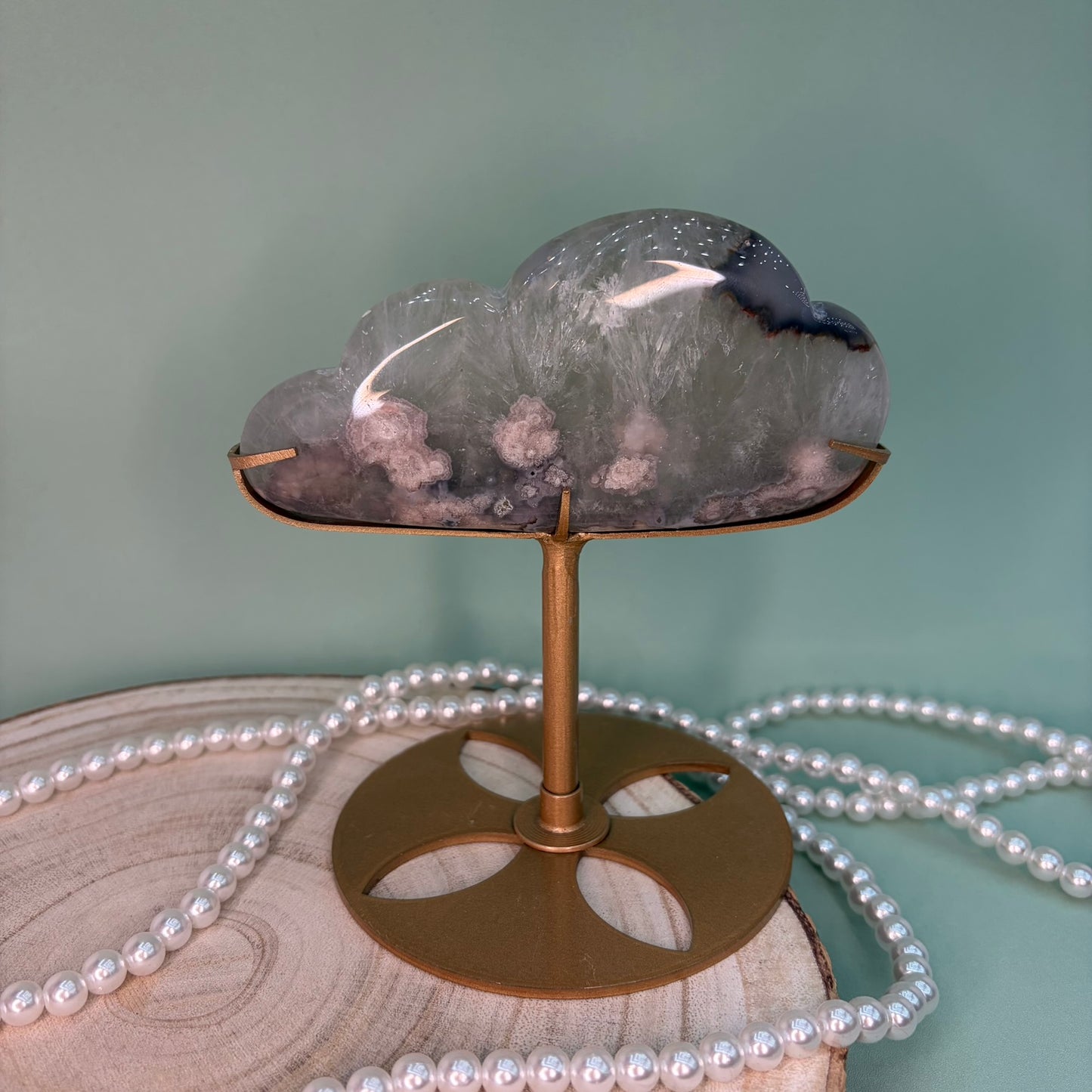 Green Quartz Flower Agate Cloud on Stand A