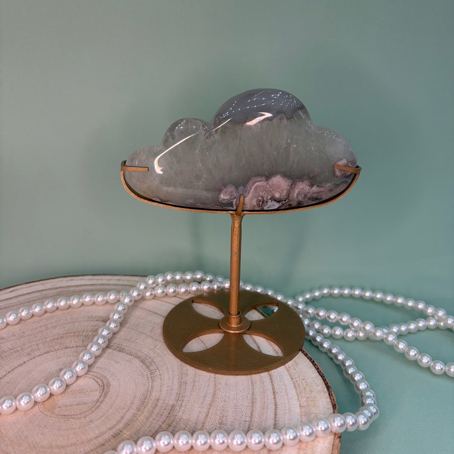 Green Quartz Flower Agate Cloud on Stand B