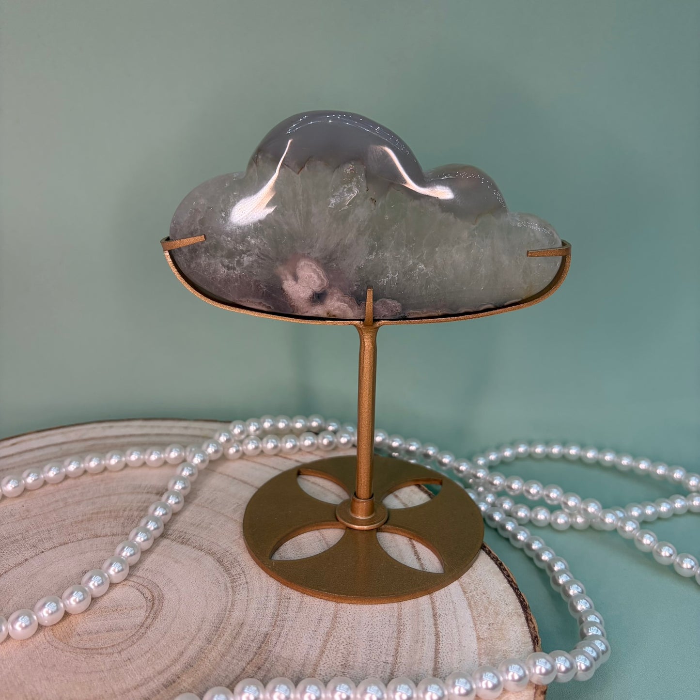 Green Quartz Flower Agate Cloud on Stand B