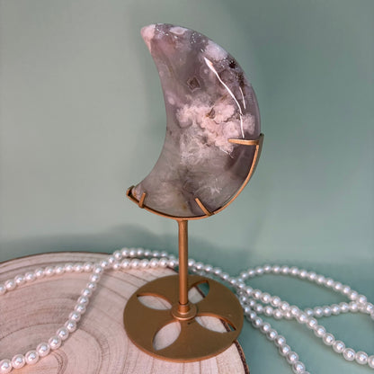 Green Quartz Flower Agate Moon on Stand – Piece C from PureZen Minerals, view 3