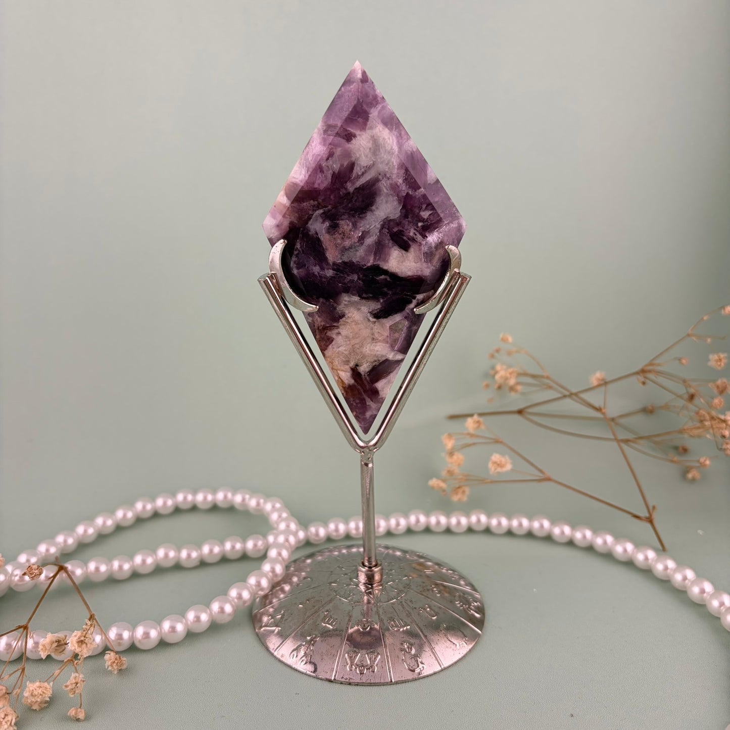 Purple Mica Diamond on Silver Stand D