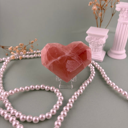 Rose Calcite Faceted Heart – Piece A from PureZen Minerals, view 2