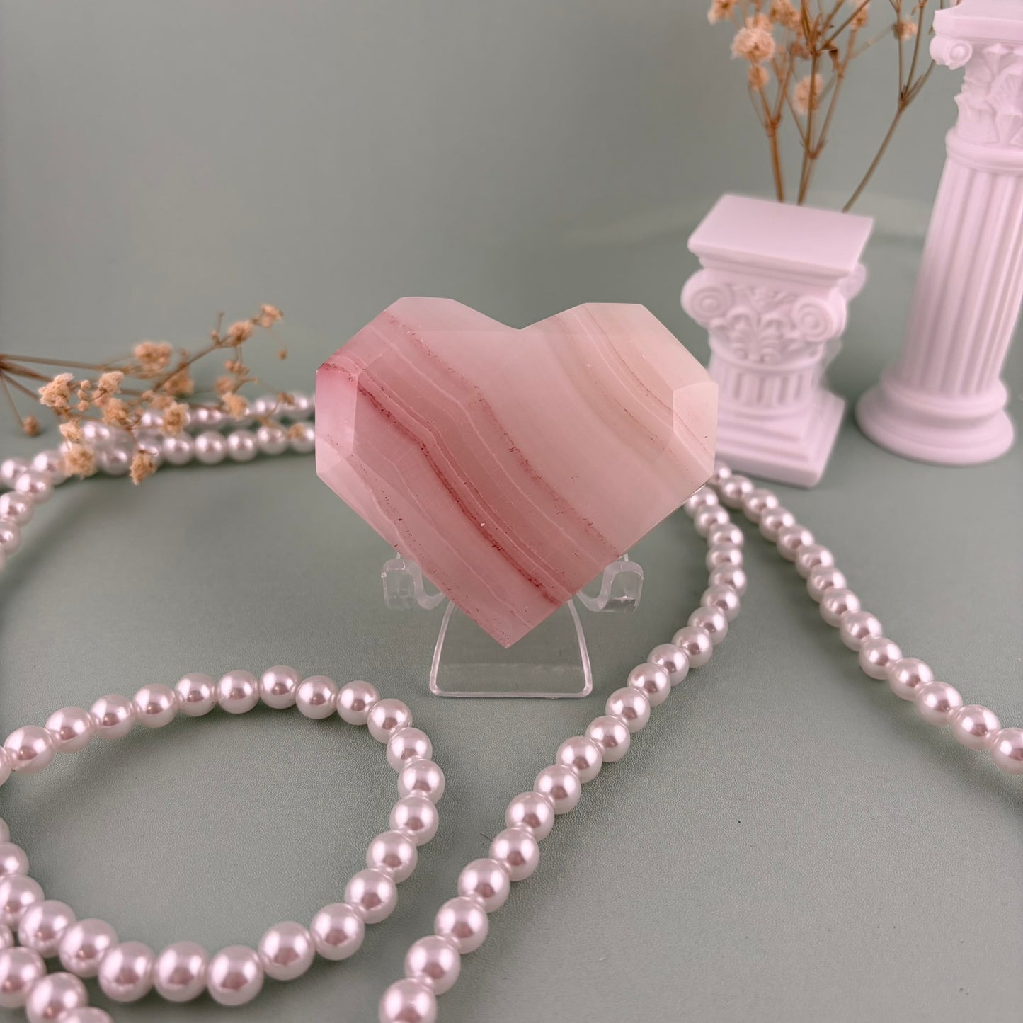 Pink Onyx Faceted Heart B