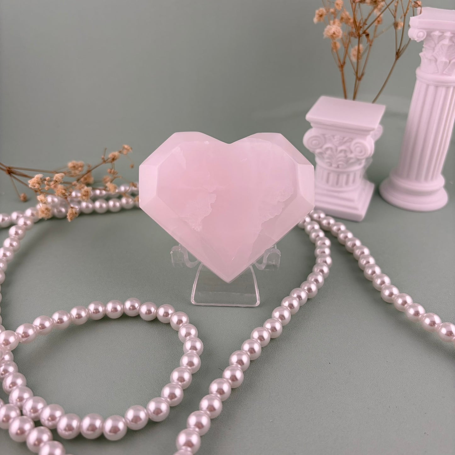 Pink Calcite Faceted Heart A