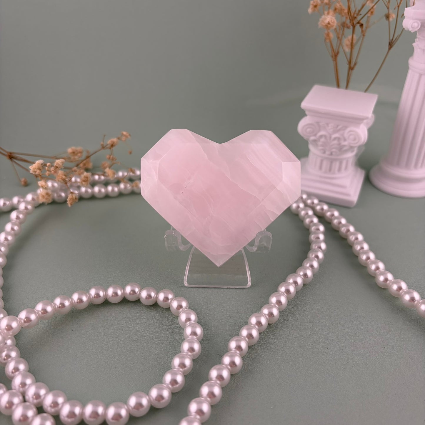 Pink Calcite Faceted Heart B