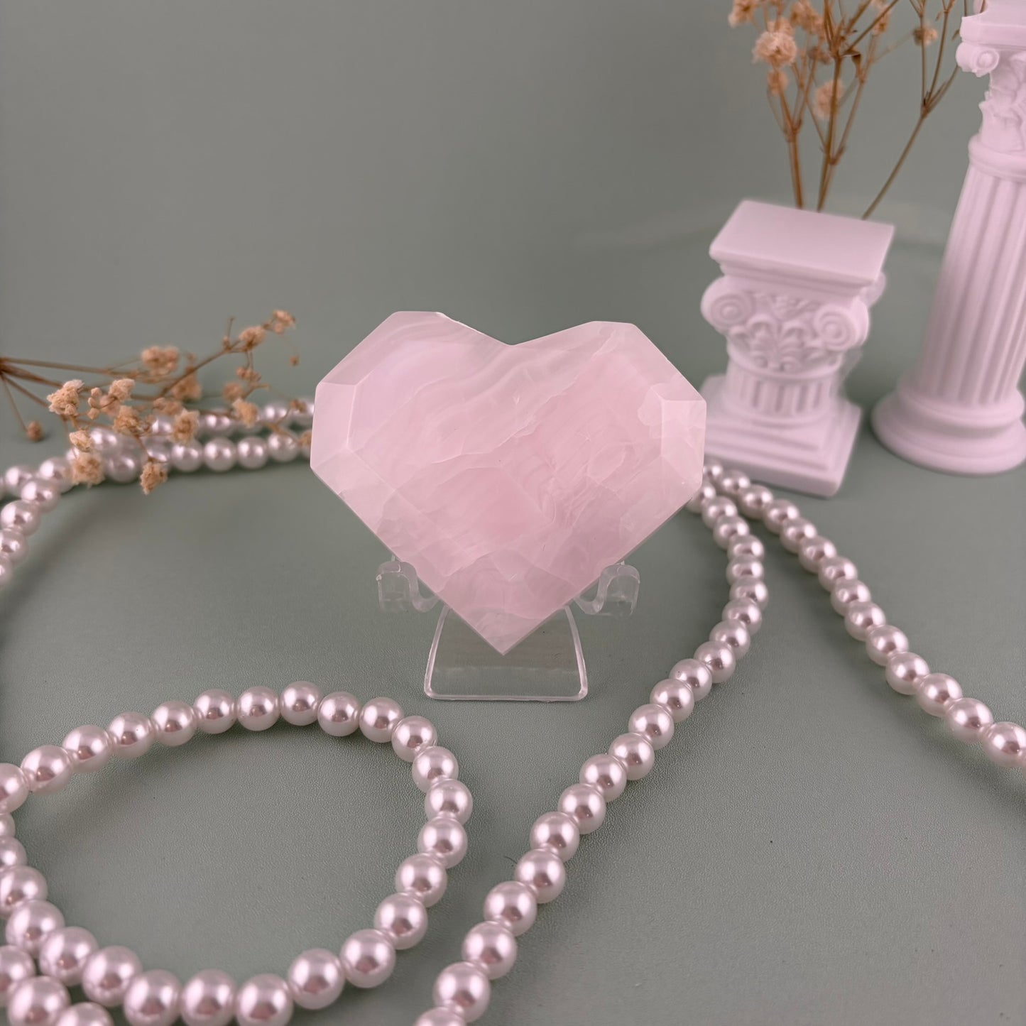 Pink Calcite Faceted Heart B