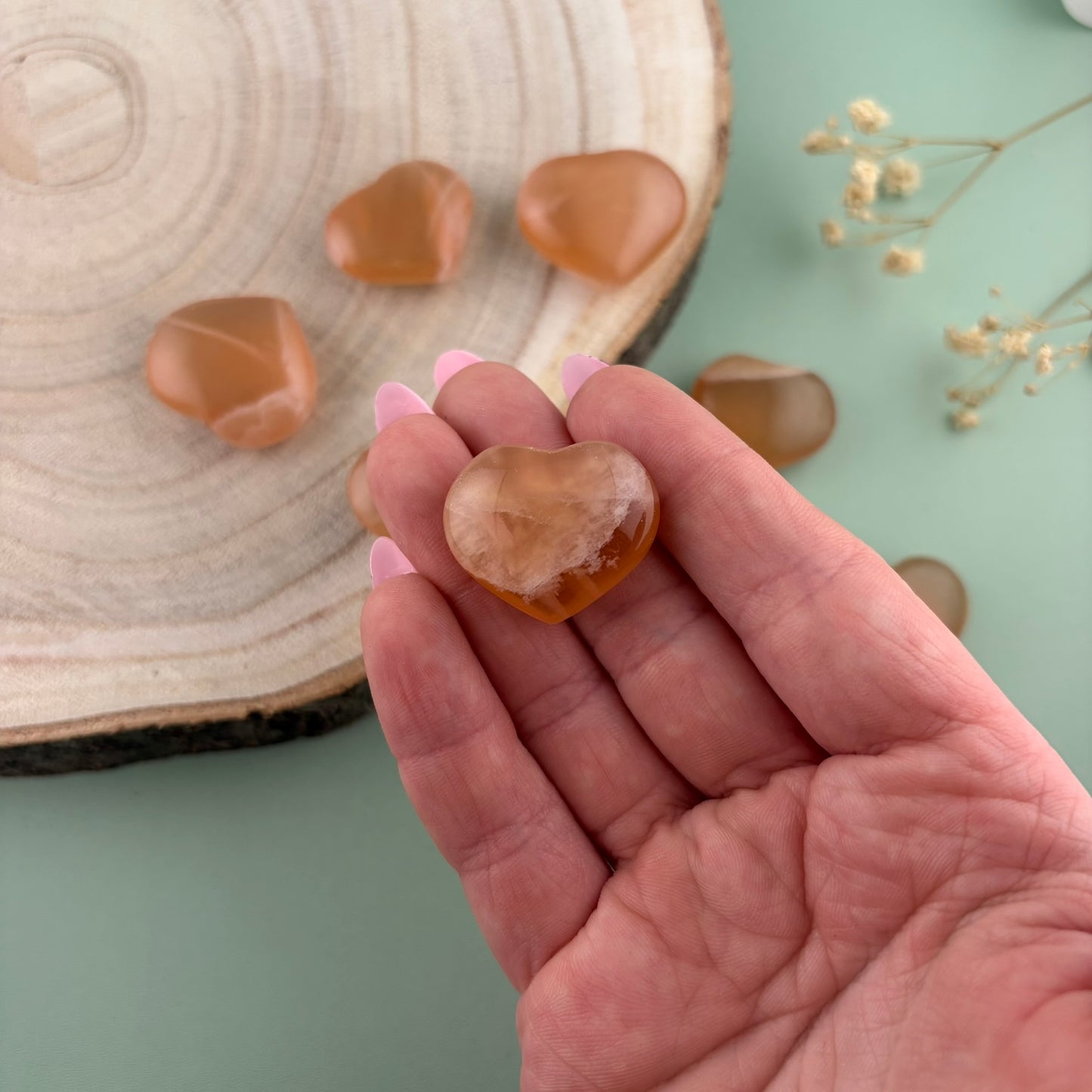 Honey Calcite Mini Hearts
