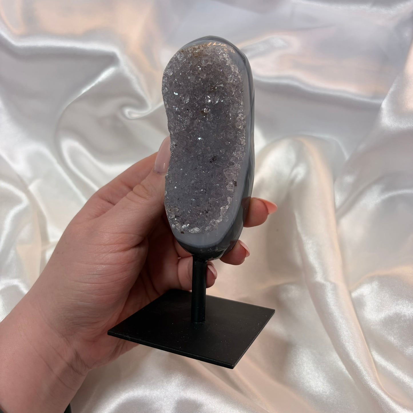 Druzy Agate Freeform on Metal Stand